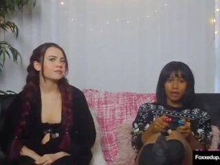 Long Haired Lesbo Sabina Rouge Seduces Sweet Gamer adolescent Jenna Foxx&excl;