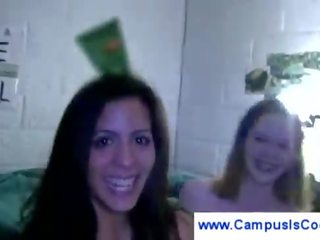 College girls experiment with group adult video
