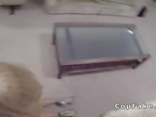 Attractibe blonde sucks and fucks fake cop in her flat
