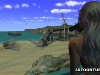 Foxy 3D lesbian enchantress gets licked while on a boat