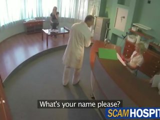 Damn blonde tourist chick gets fucked by the medico in the examining table