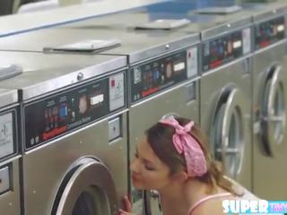 Delightful and brunette Cali Hayes gets hammered by laundry shop owner
